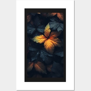 Beautiful fall leaves in surreal colors washed in rain ! Posters and Art